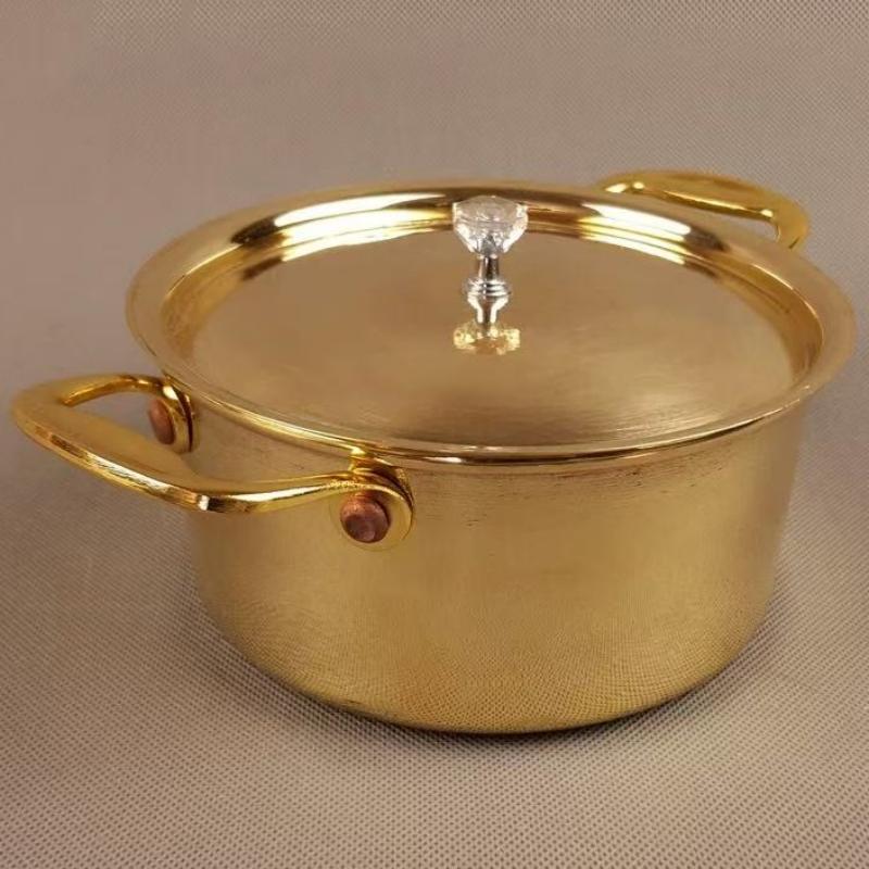 Vintage Brass Pot,Thickened Food Pot Cooking Utensil Simmering and Pasta Stewing,With lid Luster Polishing Texture Handheld Pot