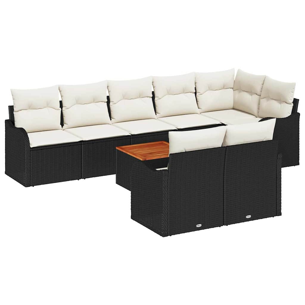 9 Piece Garden Sofa Set with Storage in Black and Cream Poly Rattan