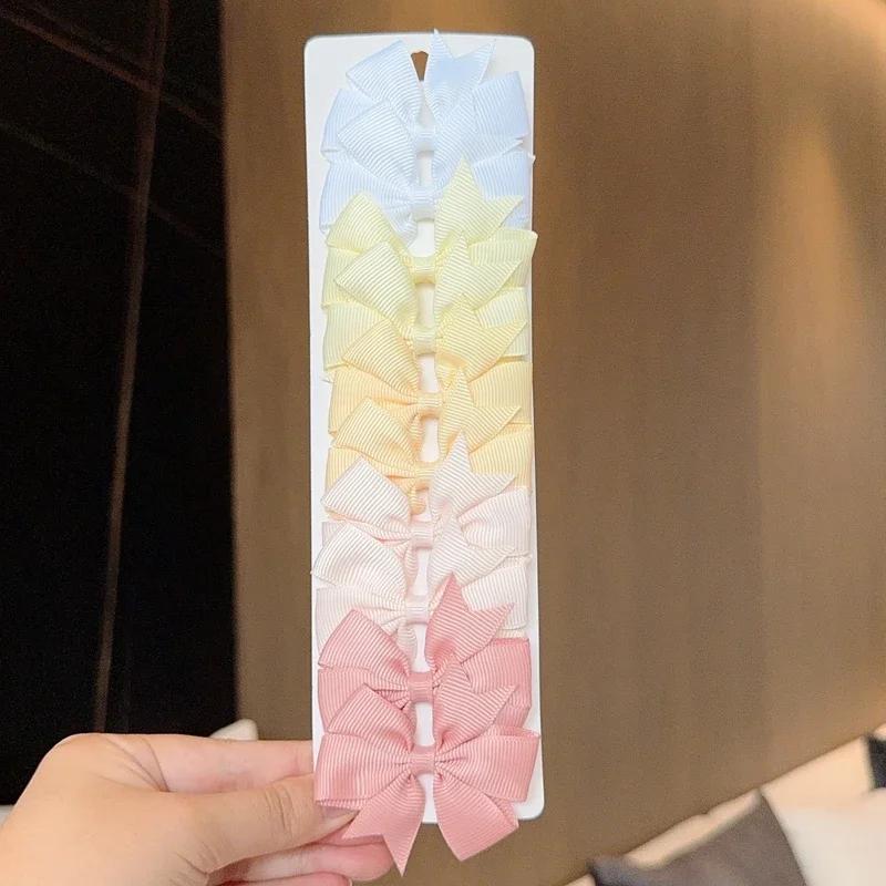 10Pcs/Set Colorful Grosgrain Ribbon Bow Hair Clip Girls Lovely Cheer Bowknot Hairpin Barrettes Headwear Baby Hair Accessories