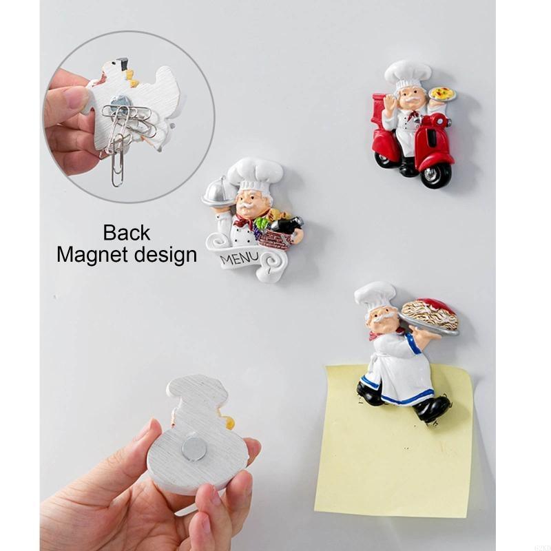 62KD Resin Chef Fridge Magnet Italian French Chef Figurine Statue Refrigerator Magnets Home Kitchen Restaurant Decorations