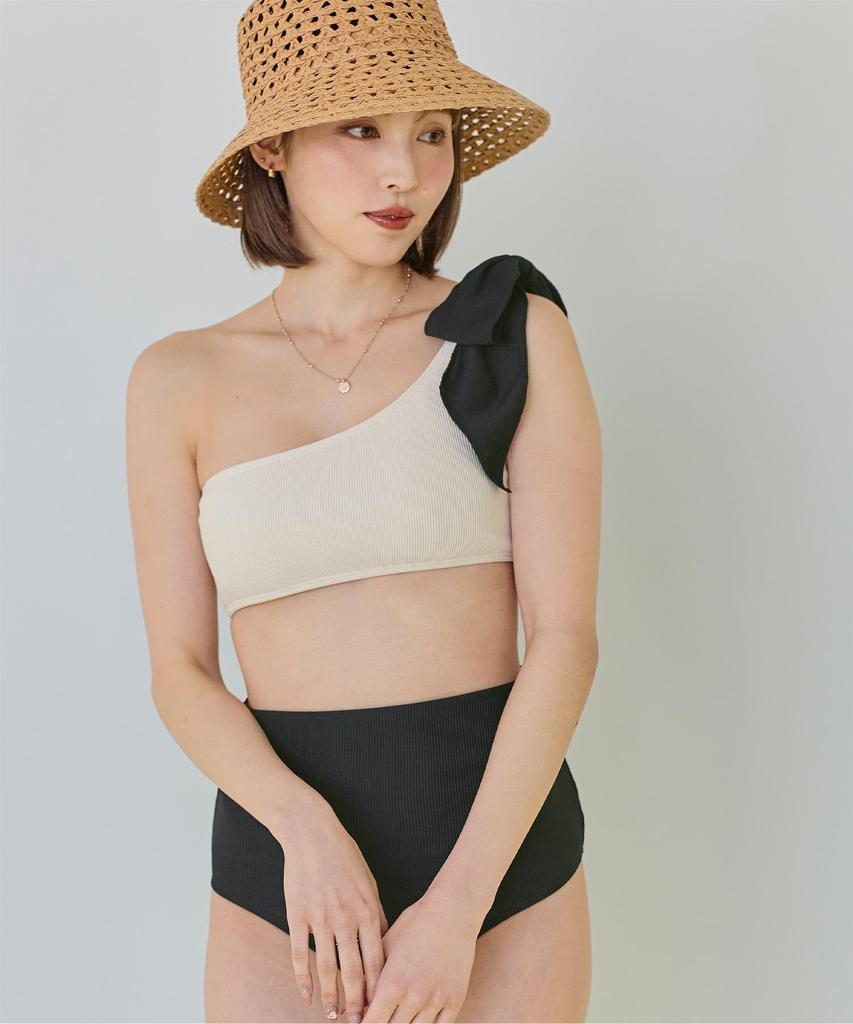 Seedless DAXM0425 Women's One-Shoulder Ribbed Bikini/Swimsuit, Size Small, White