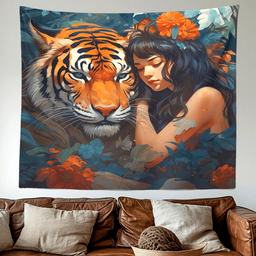 

Horizontal Peach Skin Velvet tapedtry three sizes house decoration Easter tapestry Wall decor room decor Enchanting Tiger 74x94cm(29x37in)