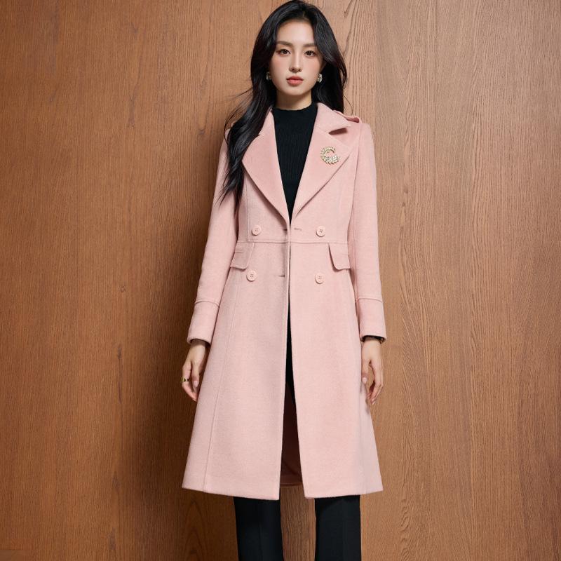Women's High-End Double-Breasted Wool Coat: Autumn/Winter Korean Style, Mid-Length, Tall Fit, Goddess Temperament