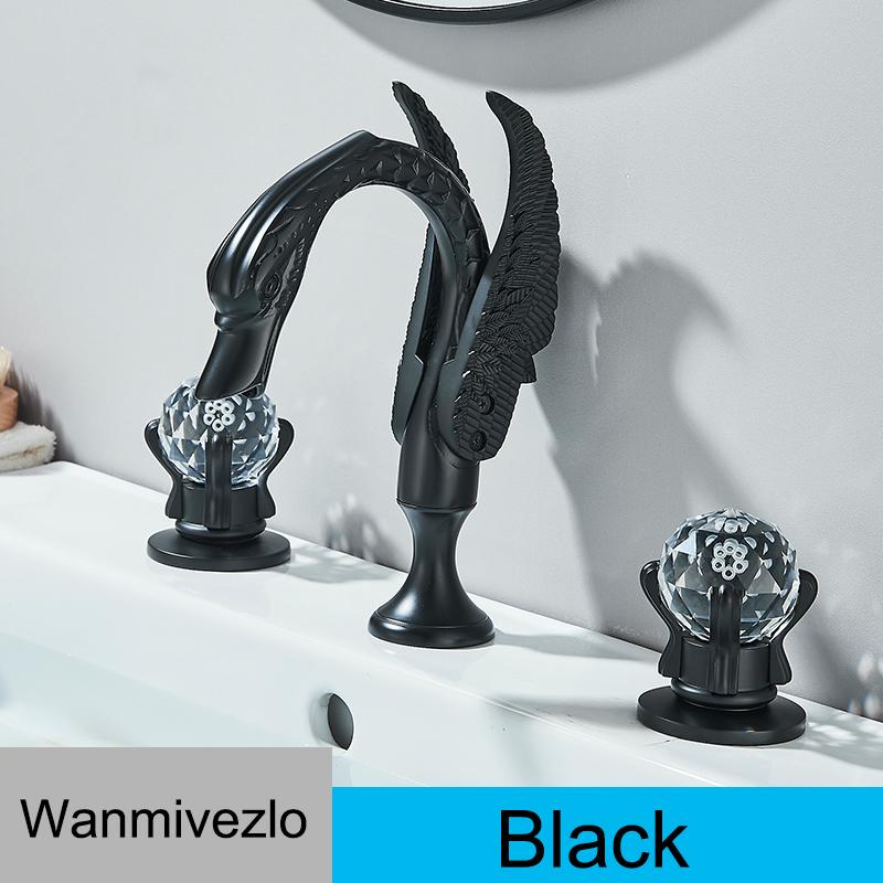 Wanmivezlo Gold Swan Basin Faucet Luxury Deck Mounted Dual Crystal Handle Bathroom Mixer Tap Cold and Hot Water Mixer Faucet