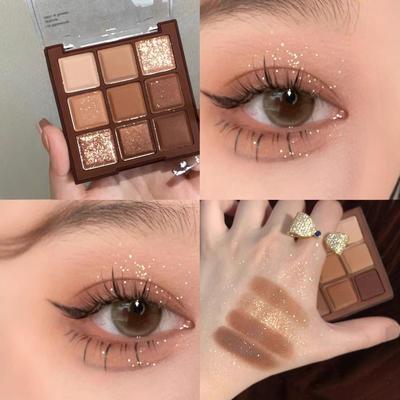 Nine-Color Earth Tone Eyeshadow Palette: Warm Chocolate, Matte Orange, Shimmering Flash