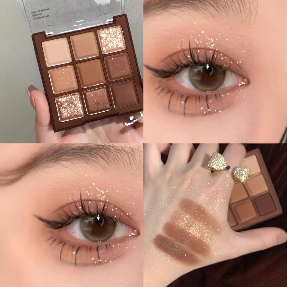 Nine-Color Earth Tone Eyeshadow Palette: Warm Chocolate, Matte Orange, Shimmering Flash