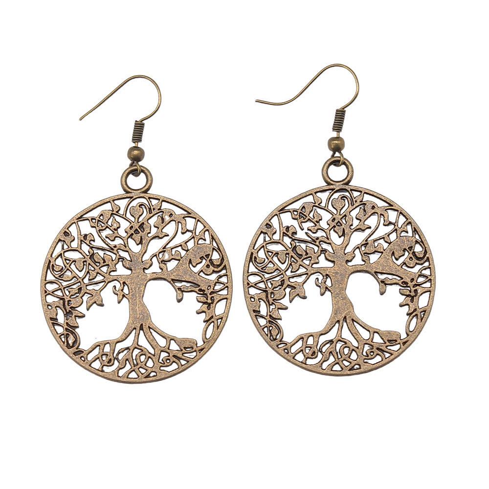 Tree Of Life Dangle Earrings Openwork Nature Boho Style Drop Jewelry For Female