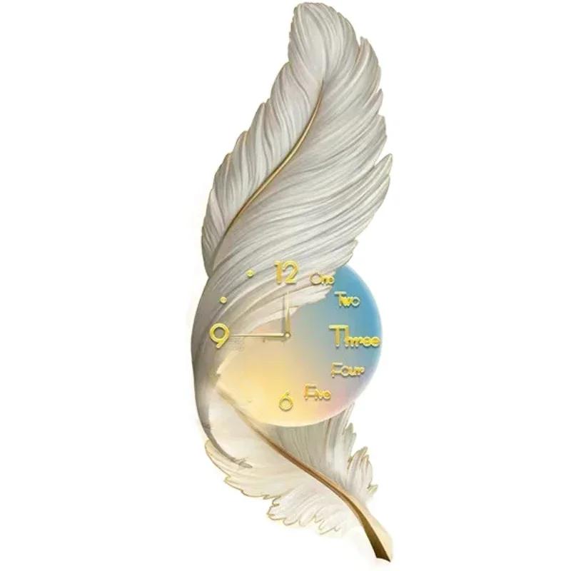 Wall Clock Large Luxury Art Clocks Decor Picture Silent Living Room Wall Feather Decoration Watch Renoj De Pare Home DecorP4M5U3
