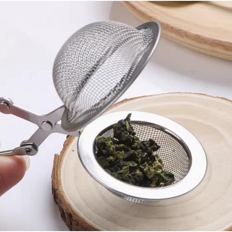 Stainless Steel Tea Infuser Ball with Silver Handle - Mesh Strainer with Press Leaf for Loose Tea & Herbs