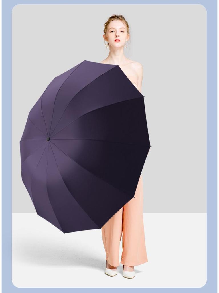 12-Rib Extra Large Folding Umbrella for Rain and Sun - Reinforced, Thick, Three-Person Capacity