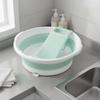 Folding Laundry Tub with Washboard Easy Draining Portable Washboard Basin Foldable Wash Basin Drain Plug Hand Wash Station