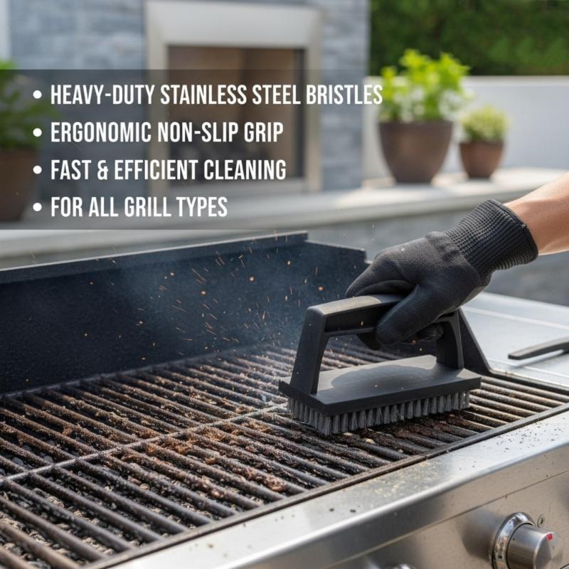 Professional Grills Cleaning Brush Ergonomic Nonslip Handle Solid Steel Bristles Perfect For Charcoal Grills And Griddles