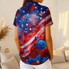 Women’s Short Sleeve Button Down Shirt with Star and Stripe Print Casual Loose Fit Blouse Lightweight Summer Top for Everyday Wear
