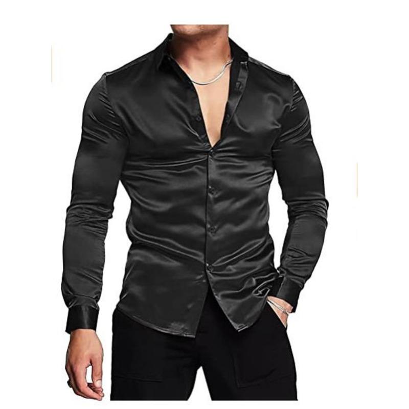 Men's Autumn Fashion Shiny Solid Color Casual Versatile Party Shirt