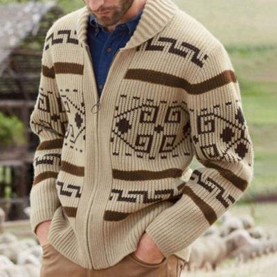 Herbst Winter Neue Herrenmode Revers Casual Strickjacke Mantel Langarm Schlank Jacquard Strickpullover