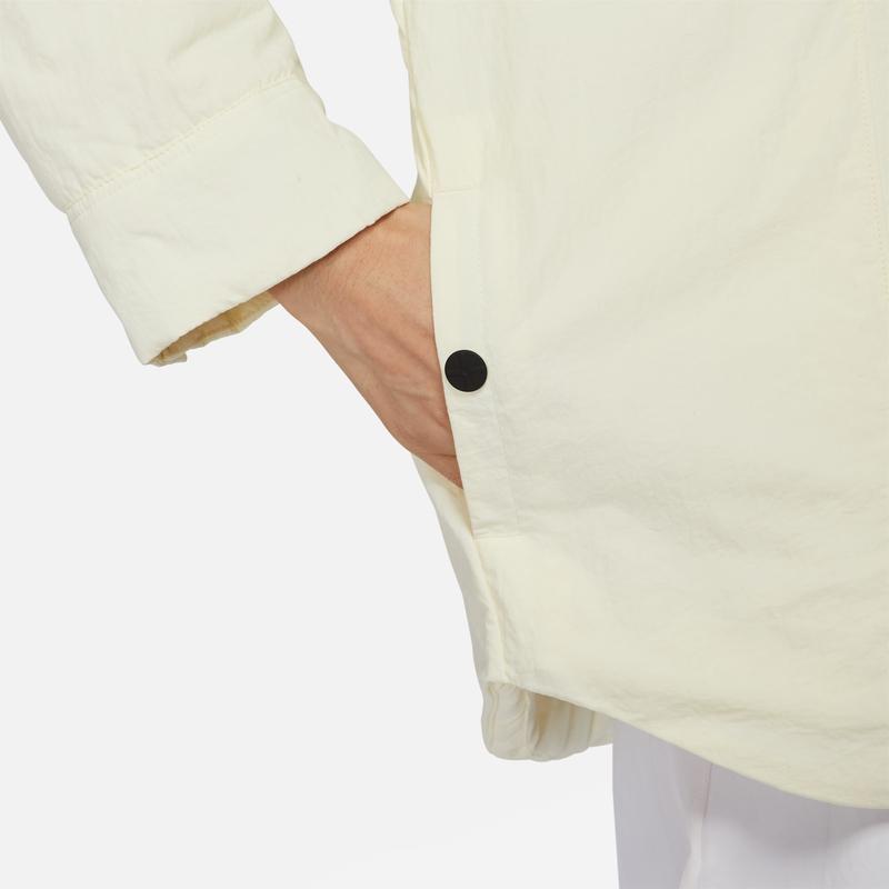 Nike Solid Cotton Shirt Jacket Women Outerwear Beige DD4631-715