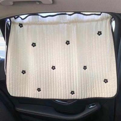 Cute Cartoon Embroidered Thickened Cotton Baby Car Window Sunshade Cover UV Protection Suction Cup Installed Sliding Curtain