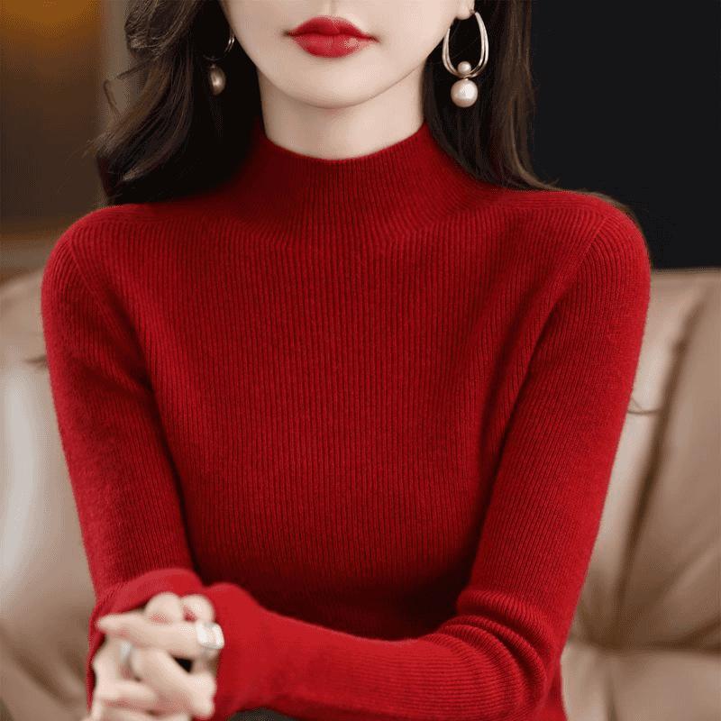 Pullover Sweater for Women Long-Sleeve Female Half High Collar Long Sleeve Sweater
