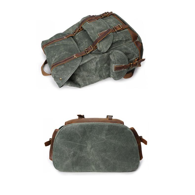 Vintage Waterproof Waxed Canvas Men's Backpack Women Rucksack Genuine Leather Backpack Bagpack large knapsack teenage School Bag