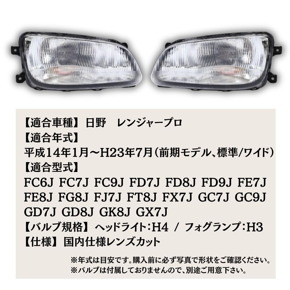 Hino Ranger Pro Headlights and Right Standard and Early Genuine one+lifestyle (Left Set, Wide, Model, Type) 2002-2011