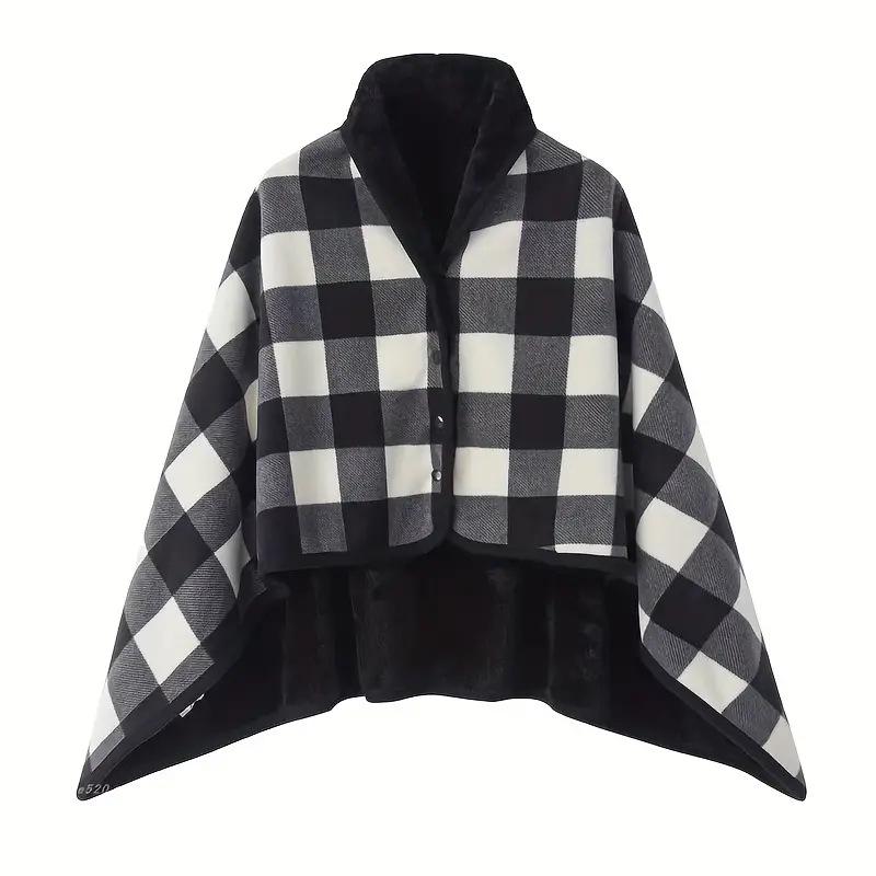 Double-Layer Fleece Shawl Blanket with Buckle - Warm, Multifunctional Office Blanket for Women