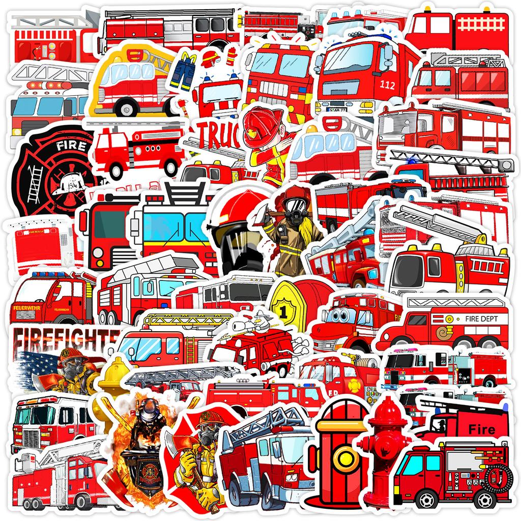 50 Fire Truck Graffiti Stickers Suitcase Car Notebook Skateboard Water Cup Waterproof Decorative Stickers