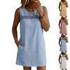 Mini-robe décontractée sans manches, coupe ample, à col rond et avec panneau avant à motif géométrique pour femmes, pour l'été