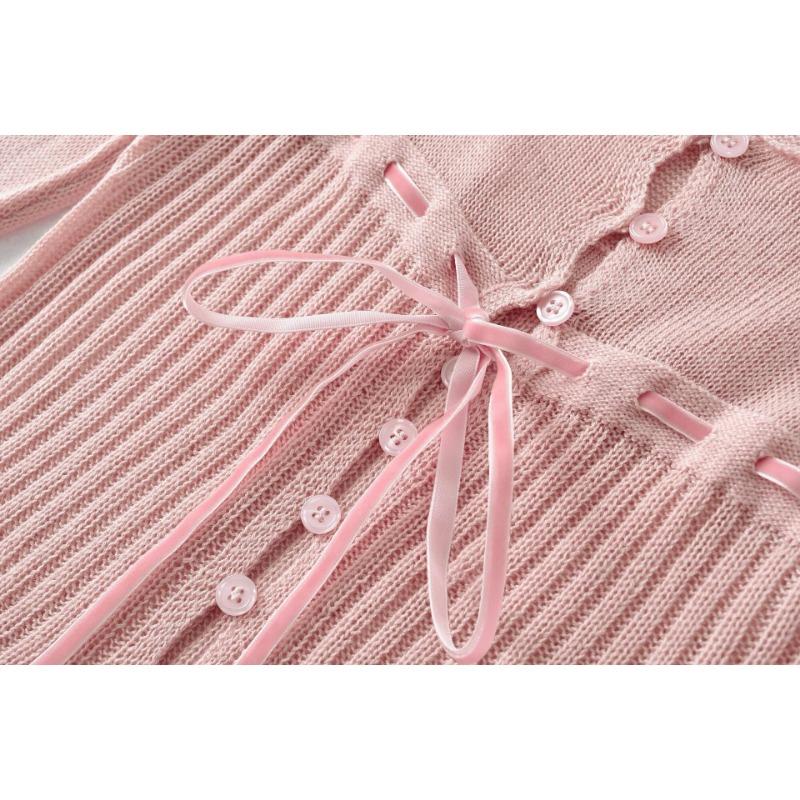 Spring New Style Women's Clothing Light and Mature Niche Tops Women's French Tie Waist Bottoming Sweater for Women