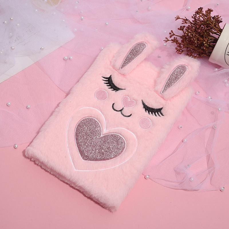 

Cartoon Love Heart Plush Notebook: Cute Colorful Planner & Diary with Rabbit Ears 14.5*21cm