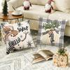 1 \ 4pcs gray Christmas snowman, Christmas reindeer print pillow cover, home sofa decoration cushion cover (without pillow core)