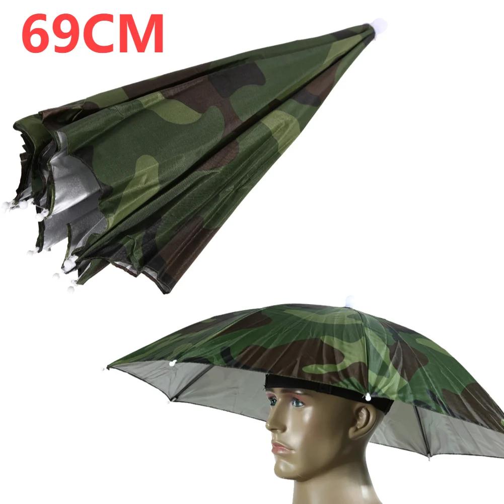 Head Umbrella with Elastic Band Anti-Rain Headwear Brolly Cap Waterproof Sunscreen Hat Umbrella Lightweight for Camping Hiking