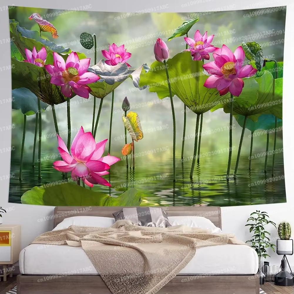 Home Decor Summer Style Wall Tapestry Lotus Print Home Tapestry Polyester Tapestry for Living Room Bedroom Aestheticism Tapestry