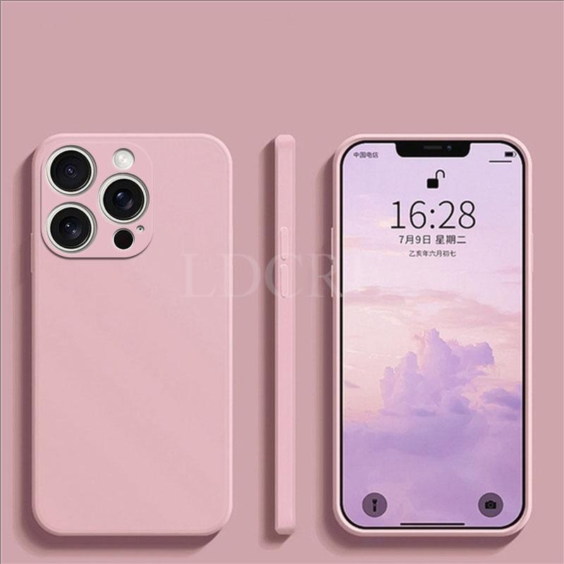 

Для iPhone 16 Pro Max чехол жидкий силиконовый защитный чехол для iPhone 16 Pro Max 16 Plus чехол TPU резиновый защитный чехол для телефона For iPhone 16 Plus розовый