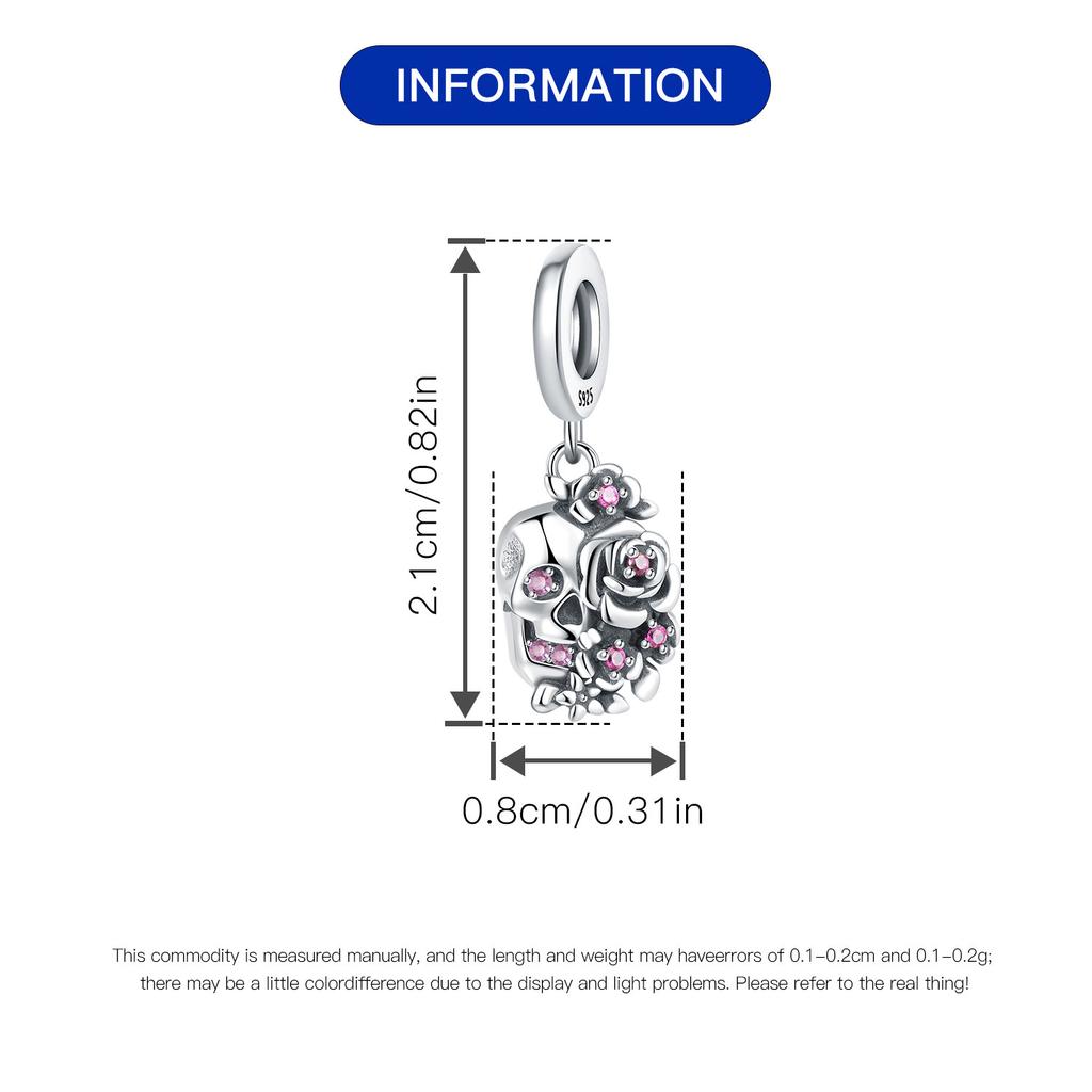 Original Copper Charms Luxury Pink Flowers Skull Pendant Beads Fit Bracelet Diy Women Making Delicate Gift