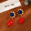 Design Sense Three-Color Sun Flower Stud Earrings, Retro Personality Geometric Water Drop High-End Sense Earrings For Women