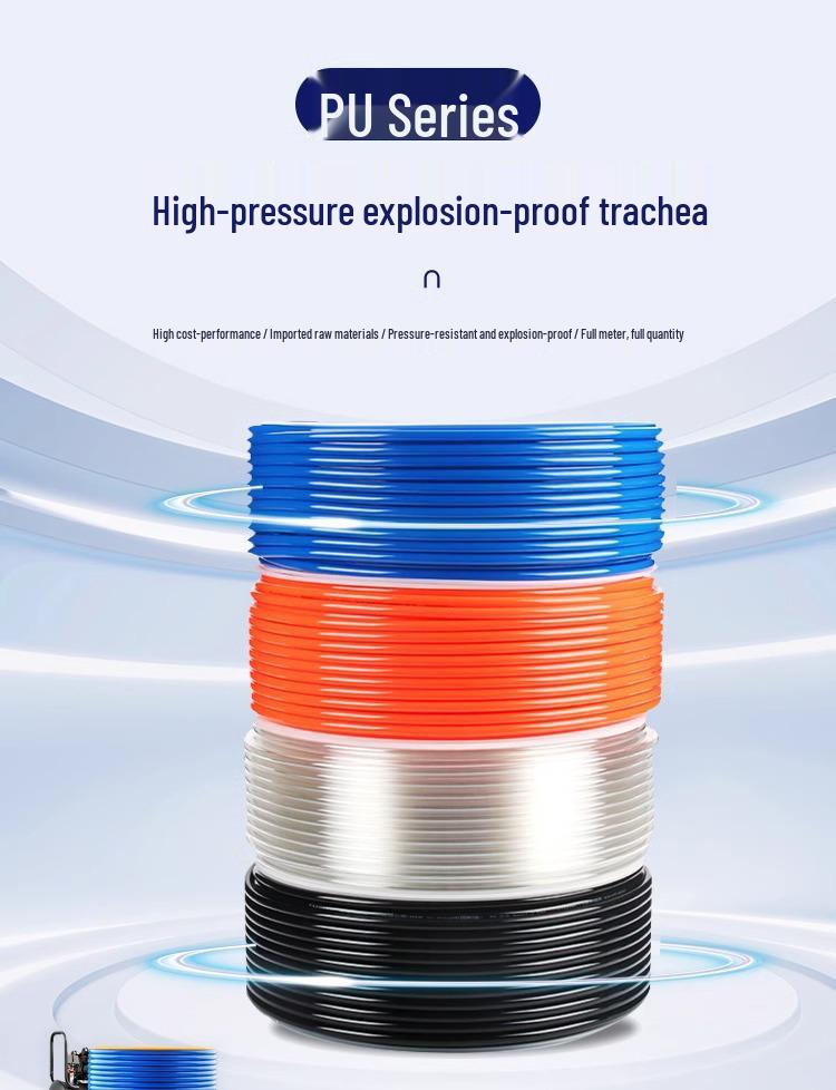 Pressure-Resistant Explosion-Proof PU Air Hose - Flexible, High-Pressure Air Pump Compressor Hose, Transparent Pneumatic, 6MM/12MM.