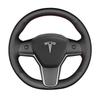 Tesla Hand-Stitched Genuine Leather Steering Wheel Cover for Models 3/Y/X/S - Full Coverage, Anti-Slip Grip.