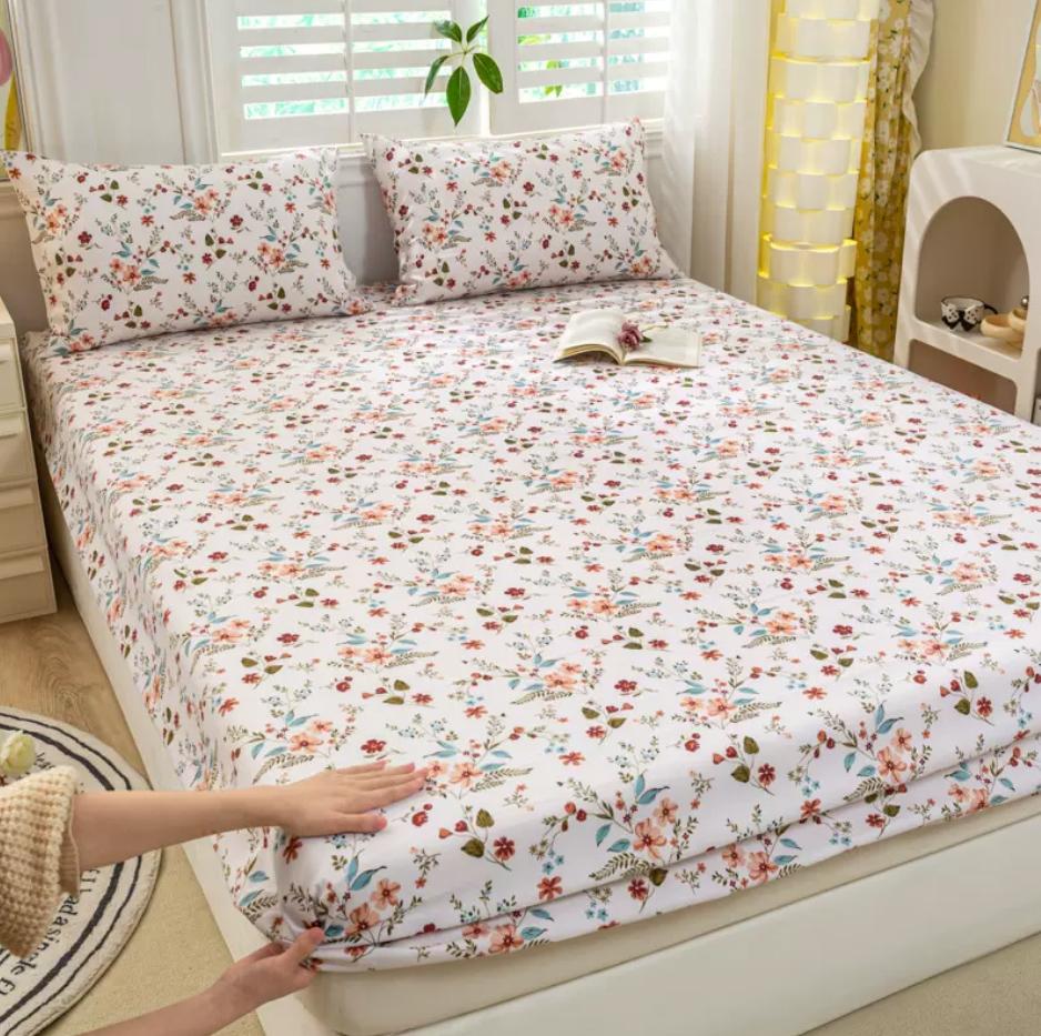1pc Fitted Bed Sheets +2pc Pillowcases Single Double Bed Size Bedsheet Washed Cotton Girls Boys Room Bed Cover Mattress Cover