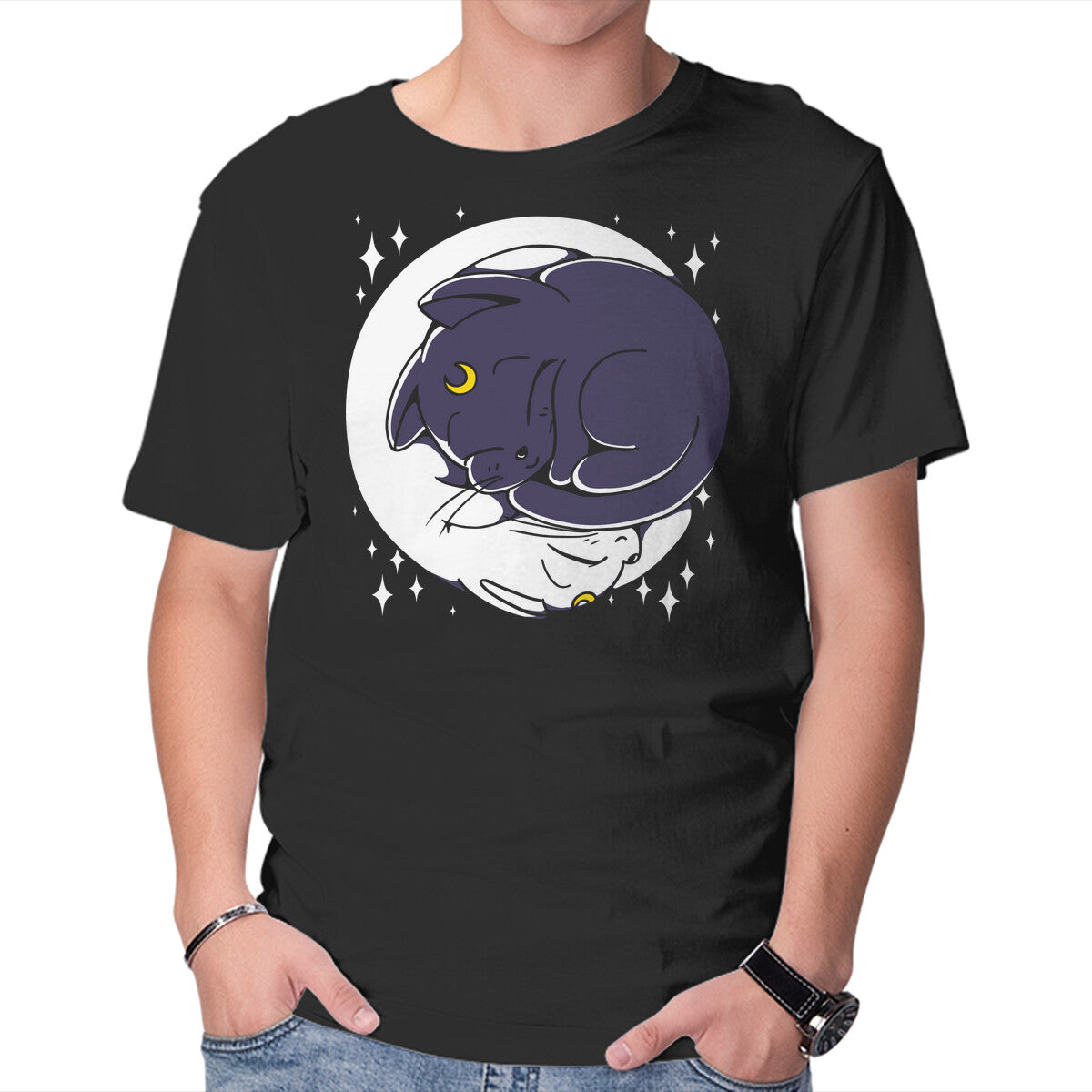Unisex Crew Neck T-Shirt Sleeping Moon Graphic Short Sleeve Casual Tee XL