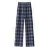 Women's Elastic Waist Plaid Fleece Wide-Leg Casual Pants