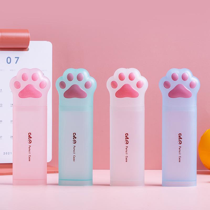 

Cat Paw Frosted Stand-Up Pencil Case - Drop-Resistant, Multi-Color
