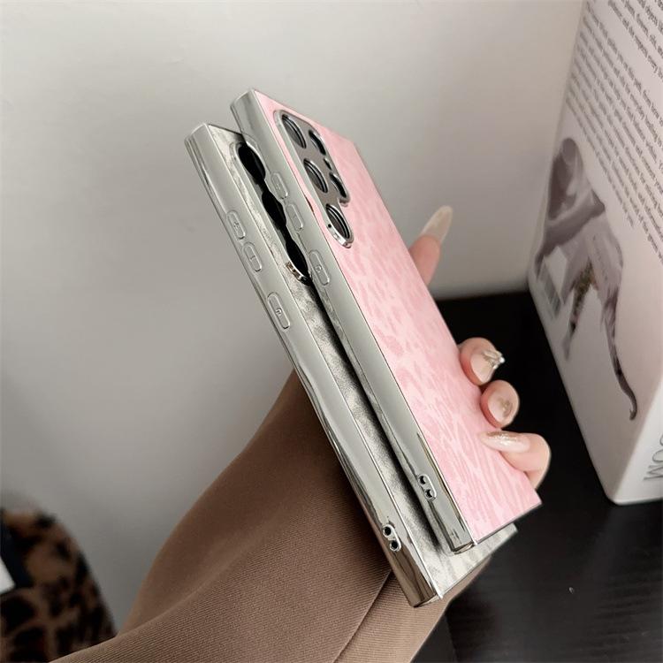Applicable To Samsung S25 Mobile Phone Case Electroplated Leopard Print S24Ultra Leather Pattern All-inclusive Anti-drop Back Cover Prot