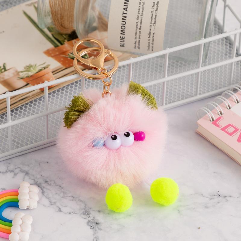 1pcs Cute Fluffy Fur Pompom Keychain Soft Plush Ball Key Chain Car Key Ring Women Charm Bag Small Briquettes Pendant Sensory
