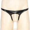 Mens Patent Leather Wet Look Hollow Out Front G-String Low Rise Elastic Waistband Thong Underwear