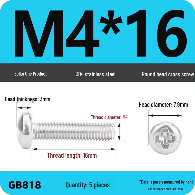 Phillips Pan Head Machine Screws, 304 Stainless Steel, Sizes M1-M10