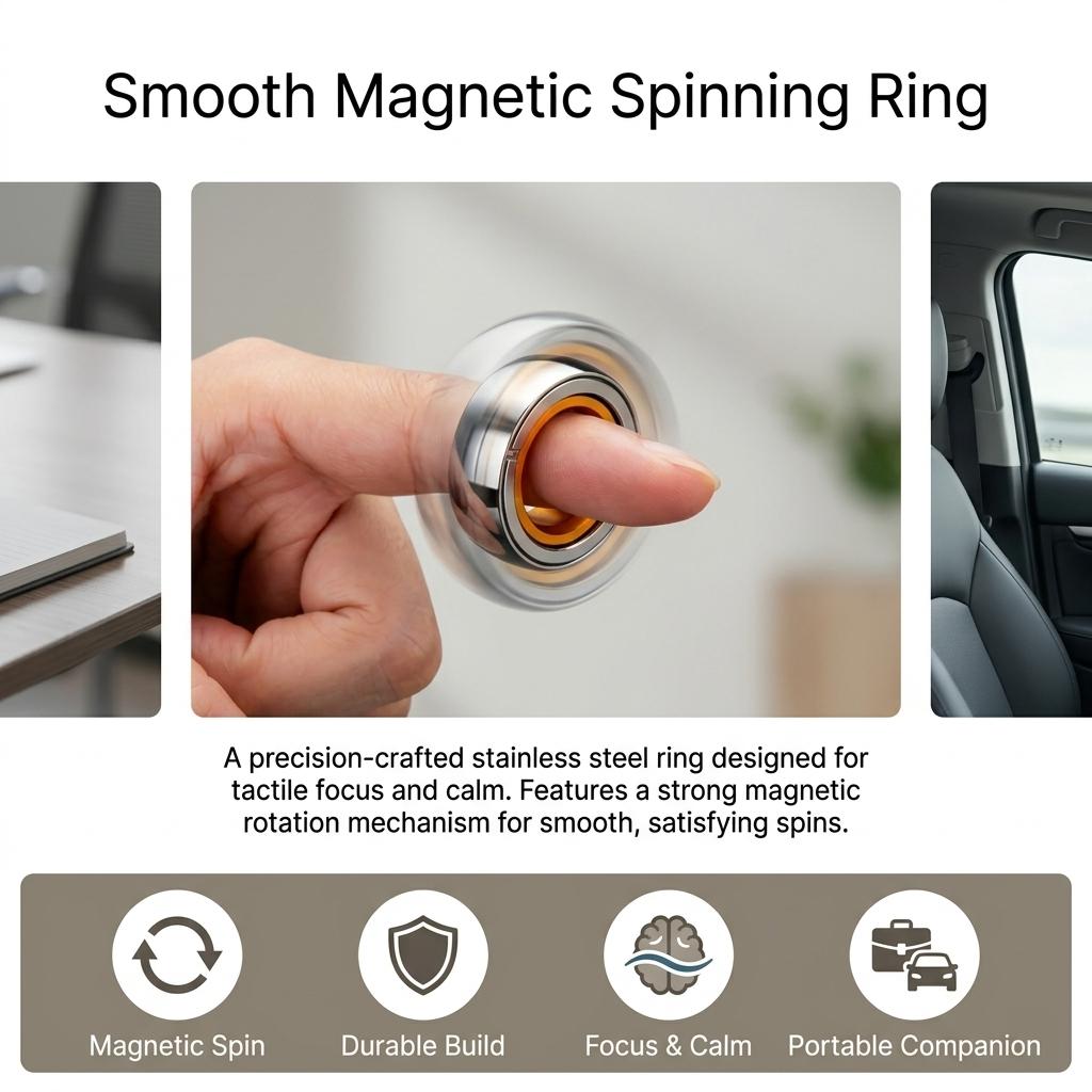 Stainless Steel EDC Ring With Magnetic Rotation For Anxiety Relief