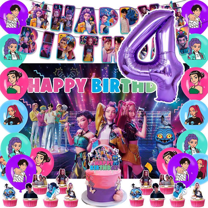 Set Tacâmuri de Petrecere de Unică Folosință Kpop De Hunter Tragere de Steag Petrecere de Ziua de Naștere Coreean Kpop Petrecere Anime Celebrare Consumabile Picnic Deco