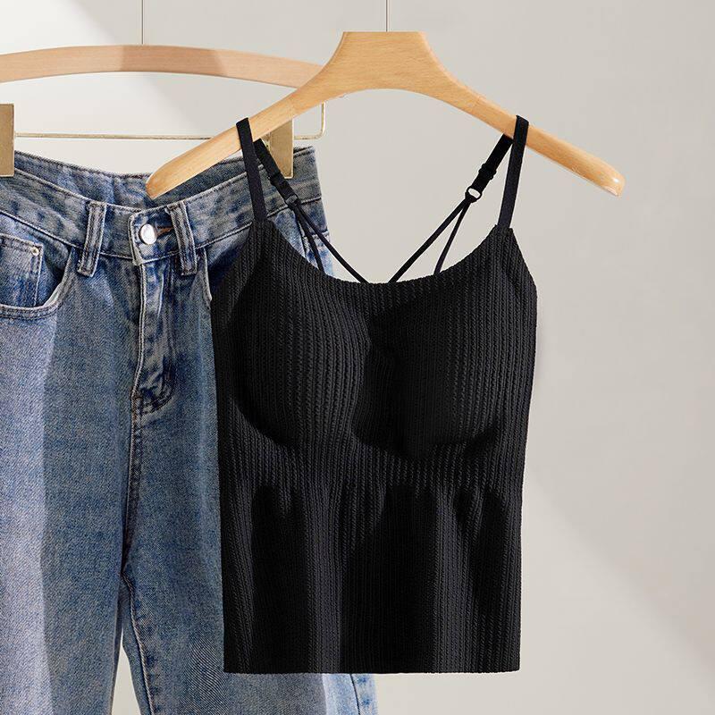 Women s Seamless Ribbed Camisole with Built-in Bra Pads - Slimming Body-Shaping Design L (85-100 jin)