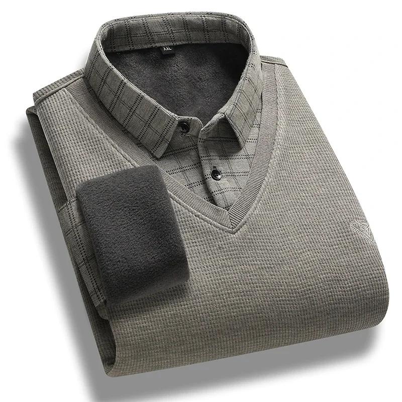 

Высококачественный плюшевый толстый искусственный свитер однотонной расцветки с 2 точками для пожилых людей среднего возраста. Модный, трендовый, свободный, теплый свитер 2XL бежевый