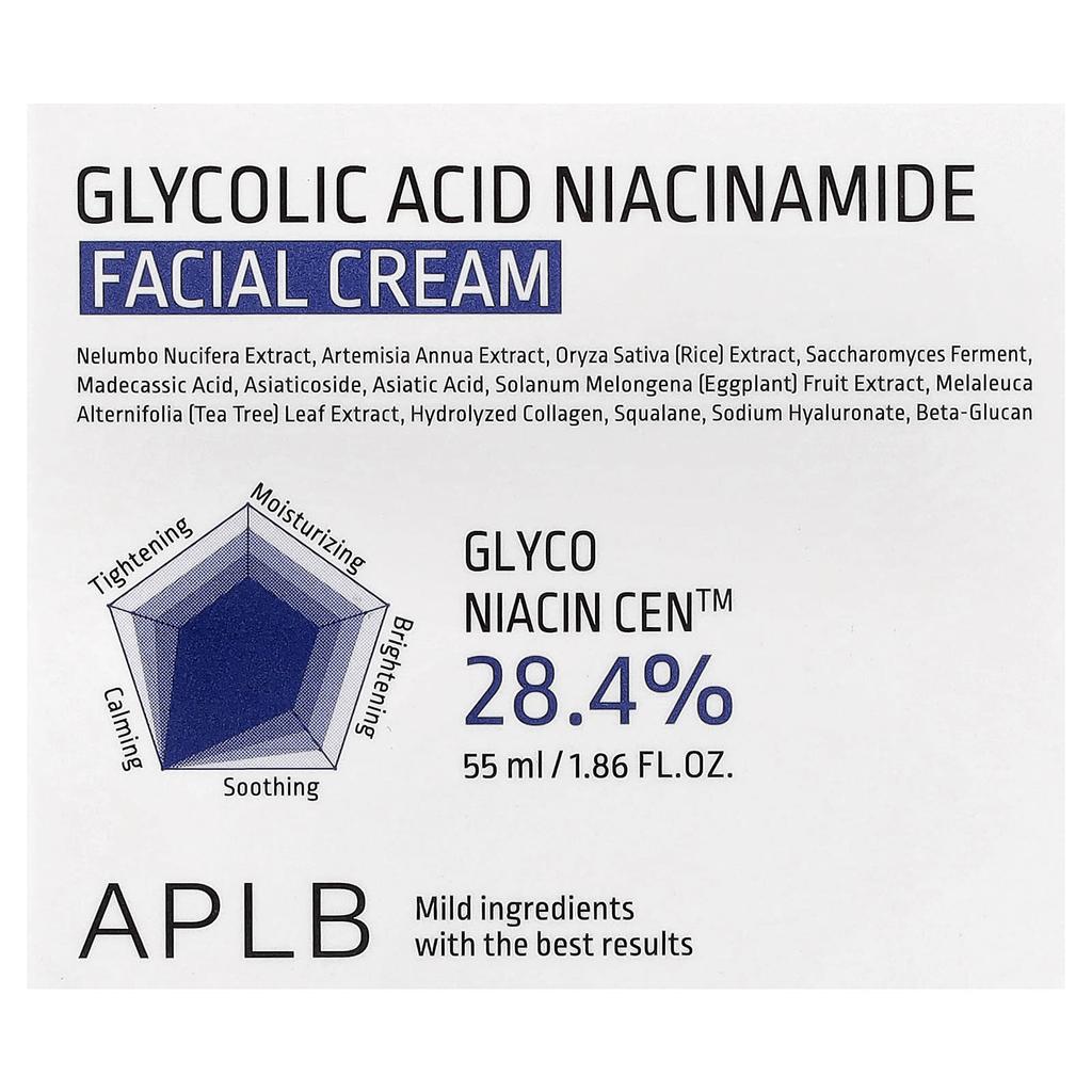 APLB Glycolic Acid Niacinamide Facial Cream, 55ml (1.86 Fl Oz)